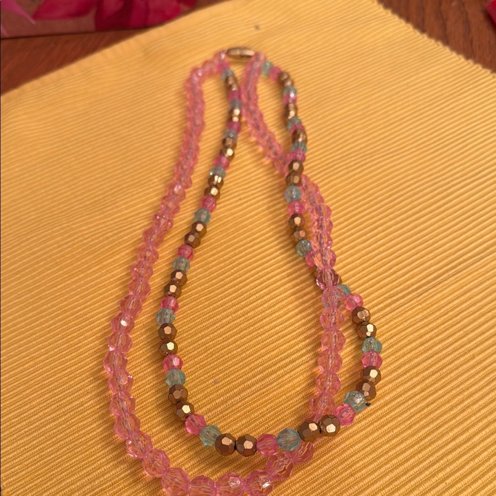 Chic Pink and Gold Multi-Strand Necklace